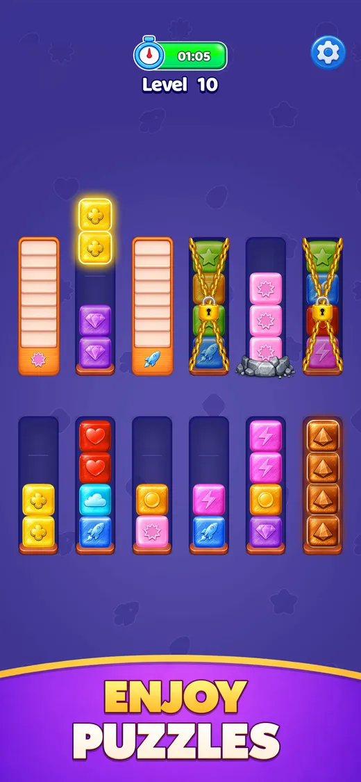 Block-sorting puzzle, level 10